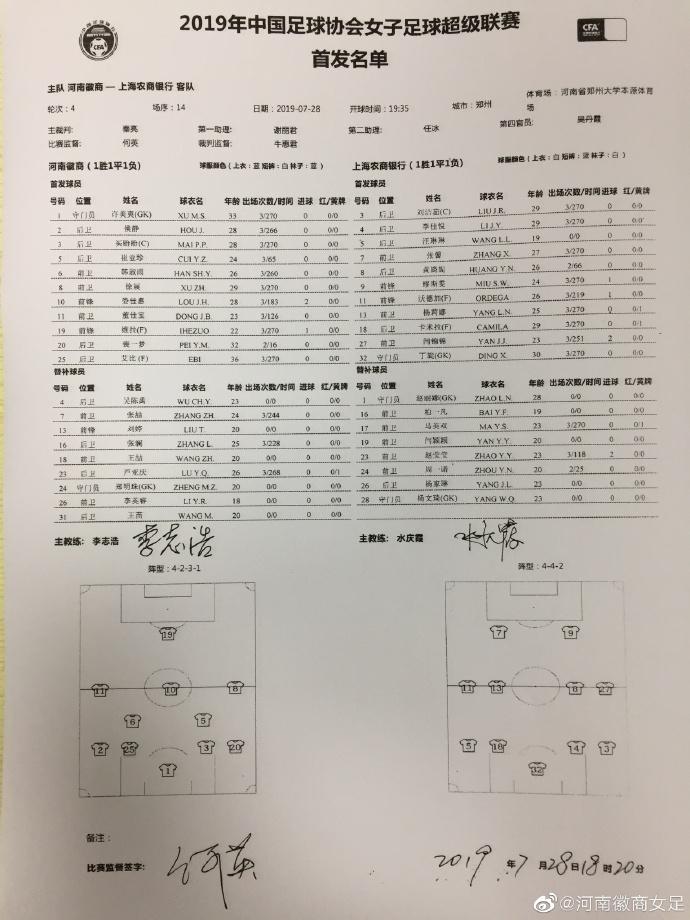 女足乙级联赛2019赛程表
